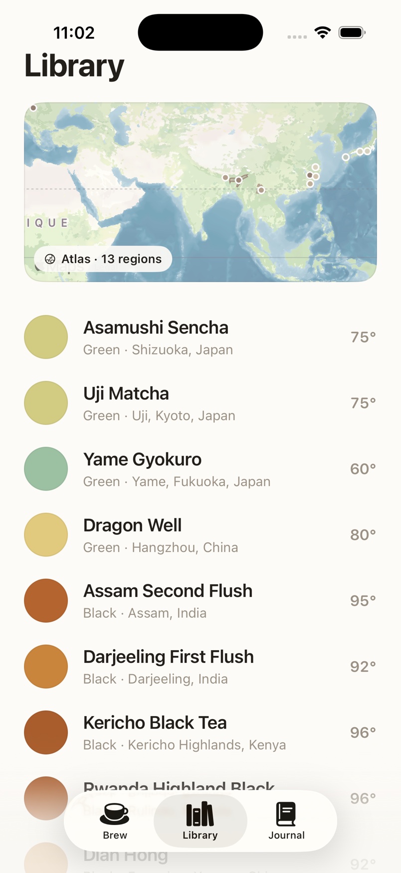Tea library and origin atlas in Pekoe